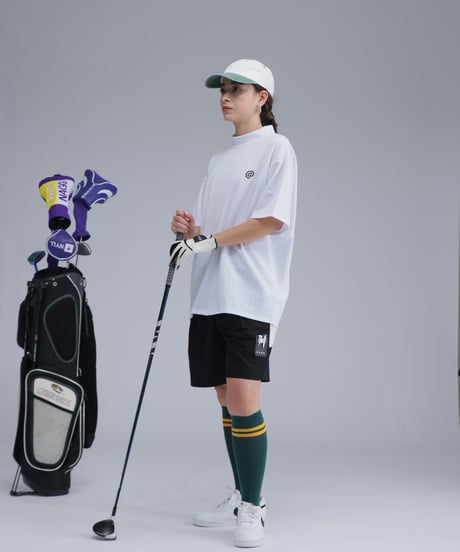 【 ANTIQUAGOLF×STCH 】contrast half pants-black×offwhite