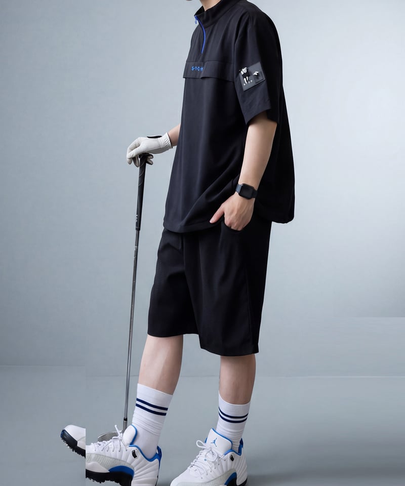 ANTIQUA GOLF×STCH】Half-Zip pullover-black | 【公