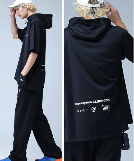 【ANTIQUAGOLF×STCH】UNISEX（ユニセックス）short sleeve hooded-black