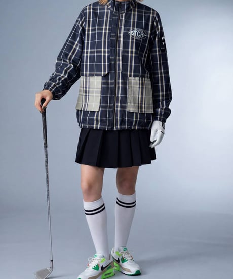 【ANTIQUAGOLF×STCH】 Check Logo Tops-navy