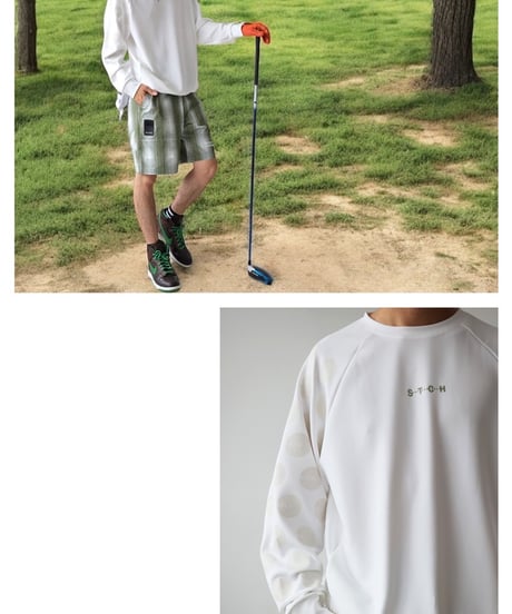 【ANTIQUAGOLF×STCH】UNISEX（ユニセックス）dot design tops-white
