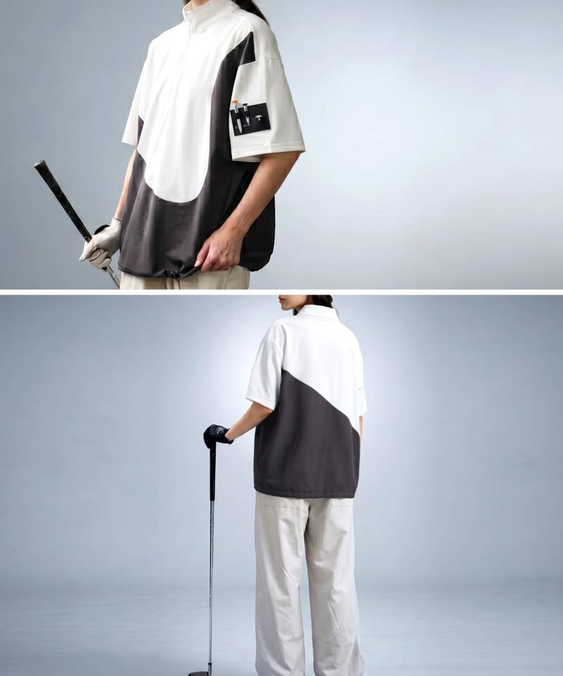 ANTIQUA GOLF×STCH】Color block Tops-graymix | 【