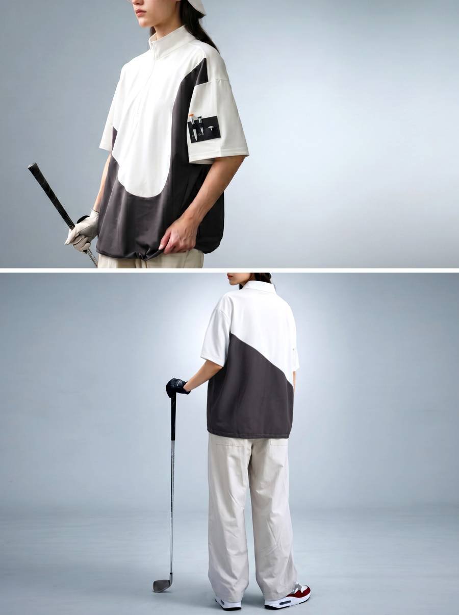シルバー 【ANTIQUAGOLF×STCH】UNISEX セットアップ ANTIQUA GOLF×STCH】Color block Tops-graymix | 【