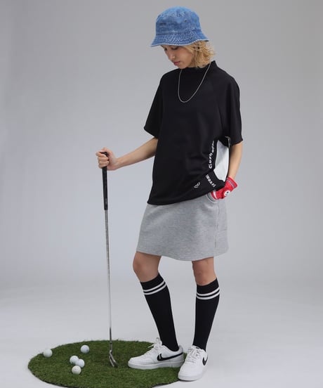 【ANTIQUAGOLF×STCH】UNISEX(ユニセックス)mesh switching tops-black