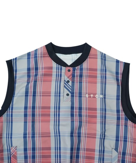 【ANTIQUAGOLF×STCH】UNISEX（ユニセックス）check logo vest-red