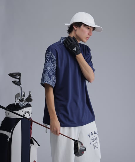 【 ANTIQUAGOLF×STCH 】paisley pattern polo-navy