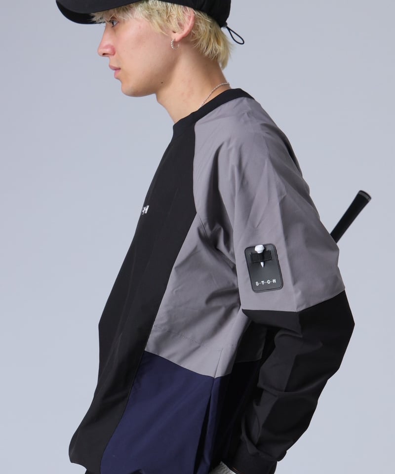 ANTIQUAGOLF×STCH】)zip pocket logo-black ANTIQUAGOLF×STCH】Color Block Pullover-black |