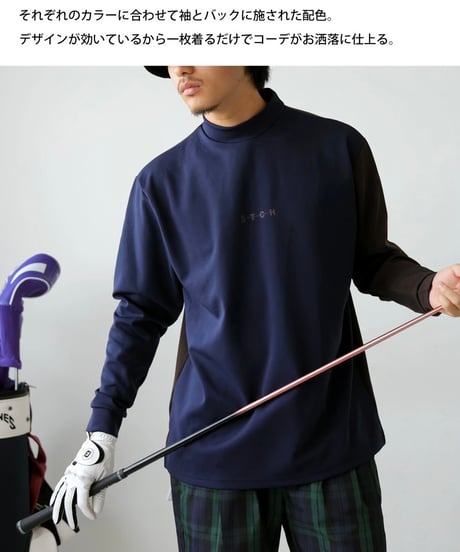 【ANTIQUAGOLF×STCH】UNISEX（ユニセックス）mock neck back logo Tshirt-white×lightgray