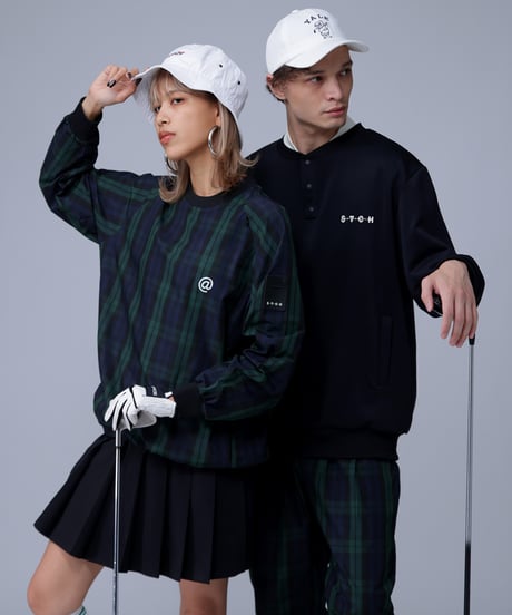 【ANTIQUAGOLF×STCH】UNISEX（ユニセックス）check logo pullover-blackwatch