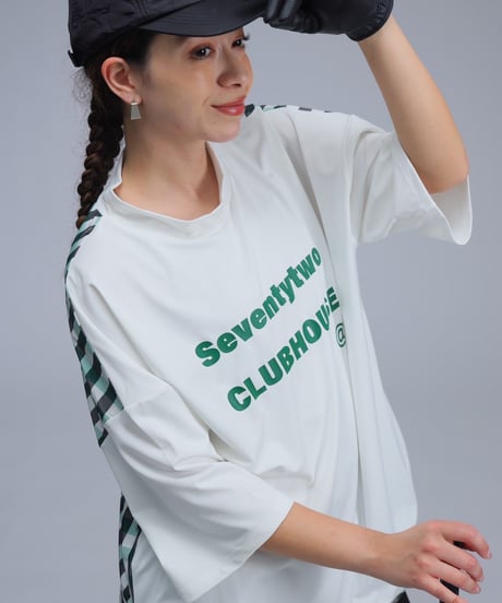 【ANTIQUAGOLF×STCH】UNISEX(ユニセックス)check pattern switching tops-white