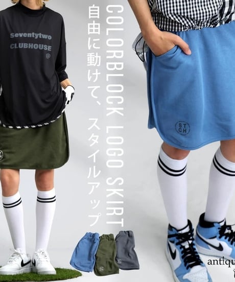 【 ANTIQUAGOLF×STCH 】coloorblock logo skirt-blue