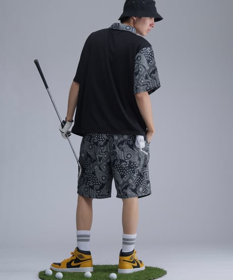 【 ANTIQUAGOLF×STCH 】paisley pattern polo-black