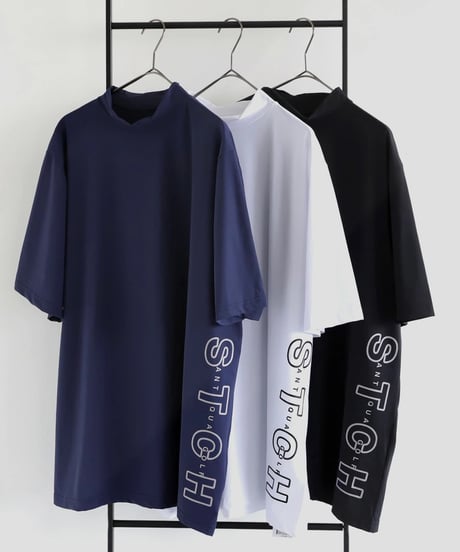 【ANTIQUAGOLF×STCH】UNISEX(ユニセックス)side logo mockneck tops-black