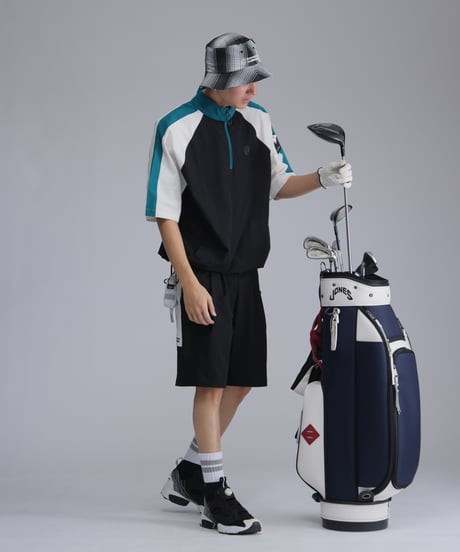 【 ANTIQUAGOLF×STCH 】halfzip contrast pullover-black×offwhite
