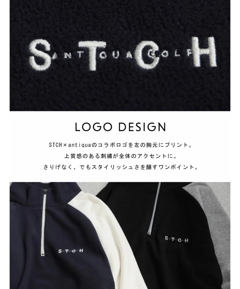 ANTIQUAGOLF×STCH】Color Block Fleece Pullover-b