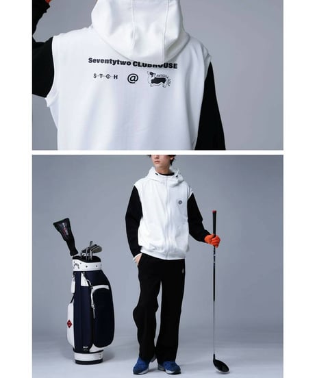 【ANTIQUAGOLF×STCH】UNISEX（ユニセックス）hoody logo vest-white