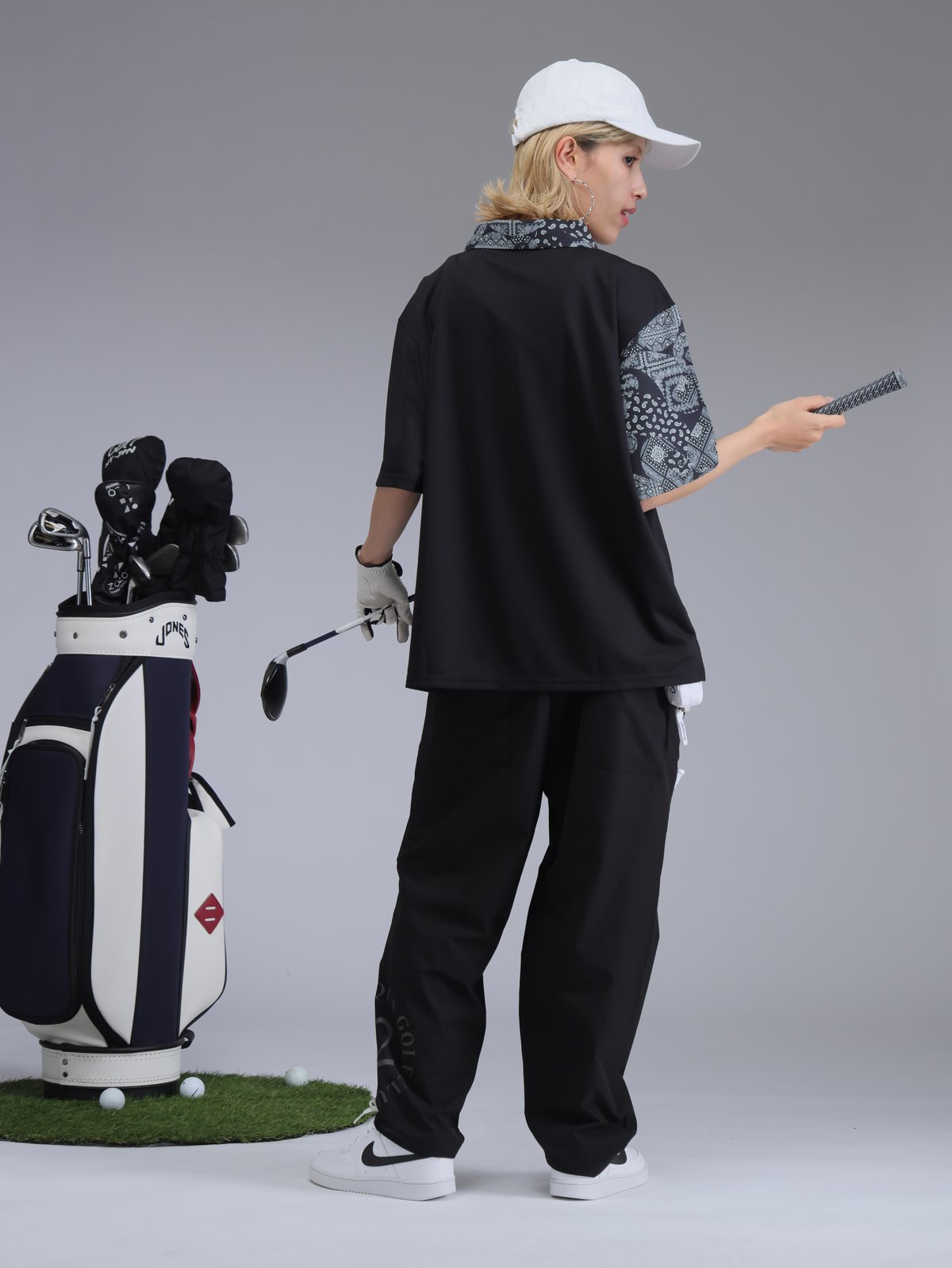 ANTIQUAGOLF×STCH 】color combination pants-bla