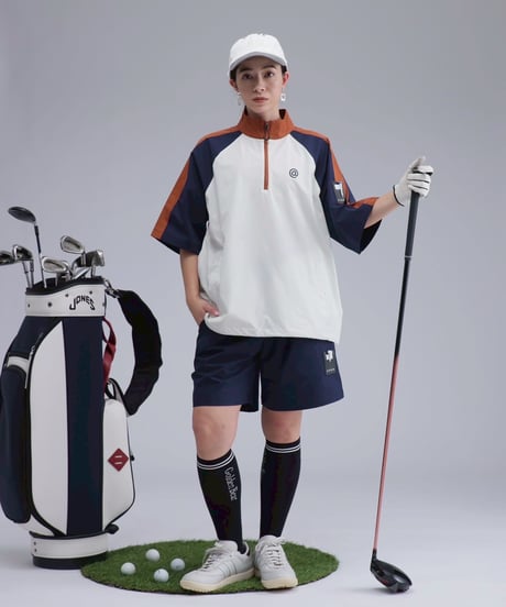 【 ANTIQUAGOLF×STCH 】halfzip contrast pullover-offwhite×navy