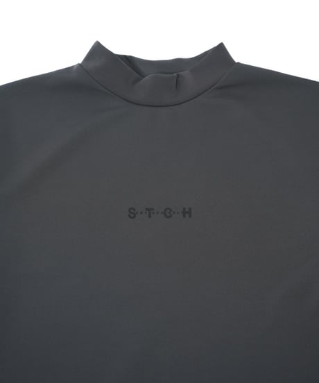 【ANTIQUAGOLF×STCH】UNISEX（ユニセックス）mock neck back logo Tshirt-gray×black