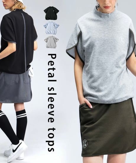 【 ANTIQUAGOLF×STCH 】petal sleeve tops-gray