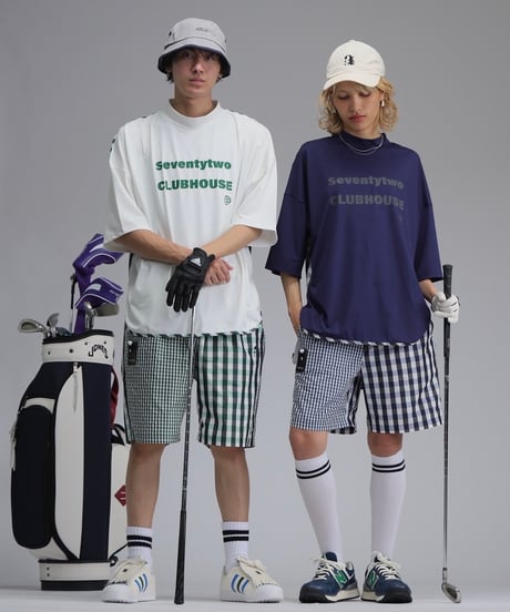 【ANTIQUAGOLF×STCH】UNISEX(ユニセックス)check pattern switching tops-black