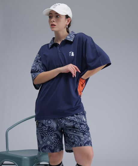 【 ANTIQUAGOLF×STCH 】paisley pattern polo-navy