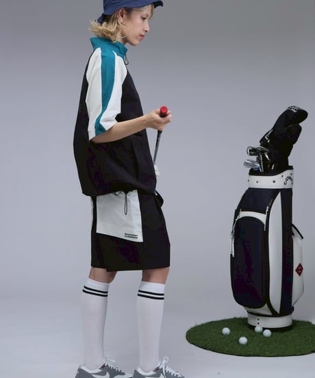 【 ANTIQUAGOLF×STCH 】halfzip contrast pullover-black×offwhite