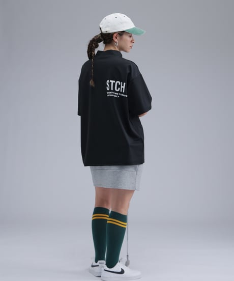 【 ANTIQUAGOLF×STCH 】printed short sleeve tops-black