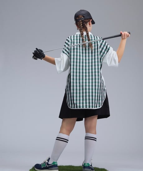 【ANTIQUAGOLF×STCH】UNISEX(ユニセックス)check pattern switching tops-white
