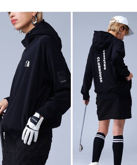 【ANTIQUAGOLF×STCH】UNISEX(ユニセックス)zip hoodie-black