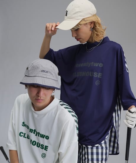 【ANTIQUAGOLF×STCH】UNISEX(ユニセックス)check pattern switching tops-black