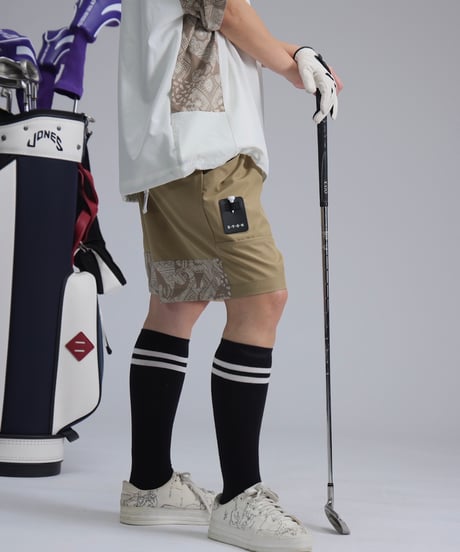 【ANTIQUAGOLF×STCH】UNISEX(ユニセックス)paisley switching halfpants-baige