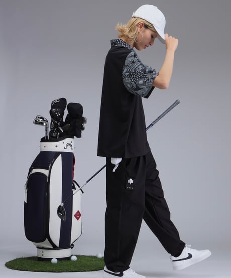 【 ANTIQUAGOLF×STCH 】paisley pattern polo-black