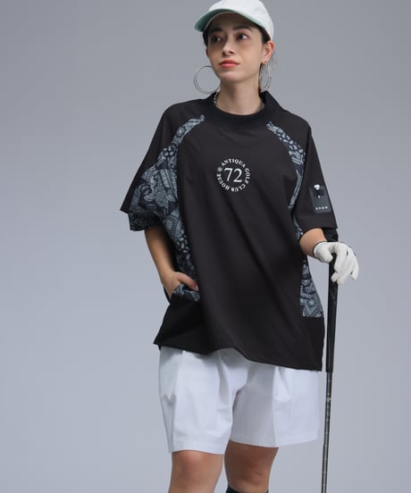 【ANTIQUAGOLF×STCH】UNISEX(ユニセックス)paisley×logo tops-black