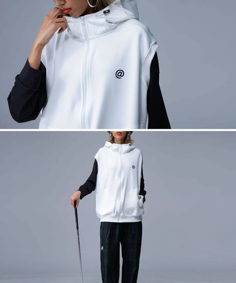 【ANTIQUAGOLF×STCH】UNISEX（ユニセックス）hoody logo vest-white