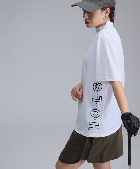 【ANTIQUAGOLF×STCH】UNISEX(ユニセックス)side logo mockneck tops-white