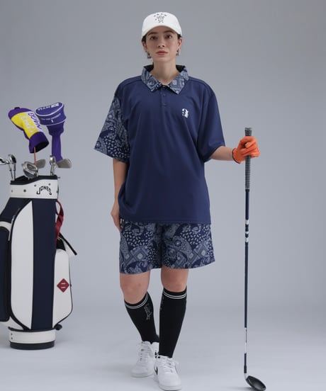【 ANTIQUAGOLF×STCH 】paisley pattern polo-navy