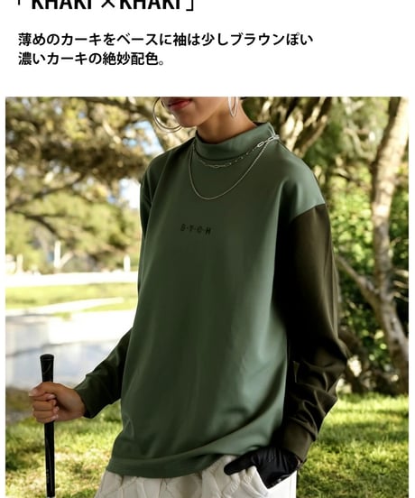 【ANTIQUAGOLF×STCH】UNISEX（ユニセックス）mock neck back logo Tshirt-gray×black