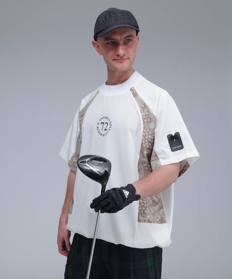 【ANTIQUAGOLF×STCH】UNISEX(ユニセックス)paisley×logo tops-white