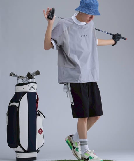 【 ANTIQUAGOLF×STCH 】contrast half pants-black×offwhite