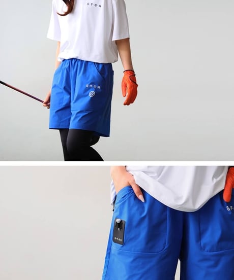 【ANTIQUAGOLF×STCH】UNISEX（ユニセックス）logo half pants-blue