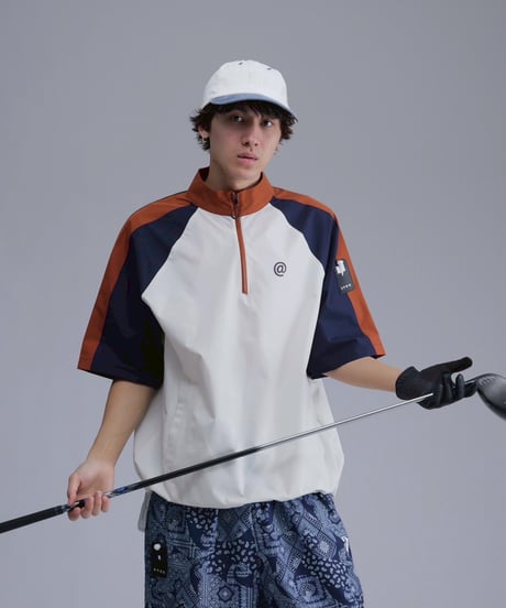 【 ANTIQUAGOLF×STCH 】halfzip contrast pullover-offwhite×navy