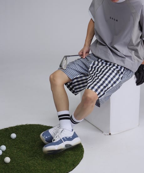 【ANTIQUAGOLF×STCH】UNISEX(ユニセックス)check half pants-navy
