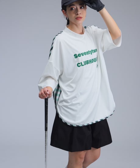【ANTIQUAGOLF×STCH】UNISEX(ユニセックス)check pattern switching tops-white