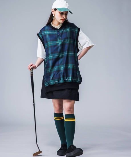 【ANTIQUAGOLF×STCH】UNISEX（ユニセックス）check logo vest-green
