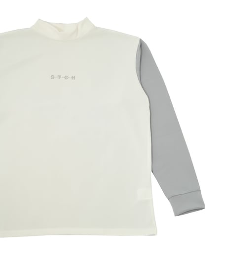 【ANTIQUAGOLF×STCH】UNISEX（ユニセックス）mock neck back logo Tshirt-white×lightgray