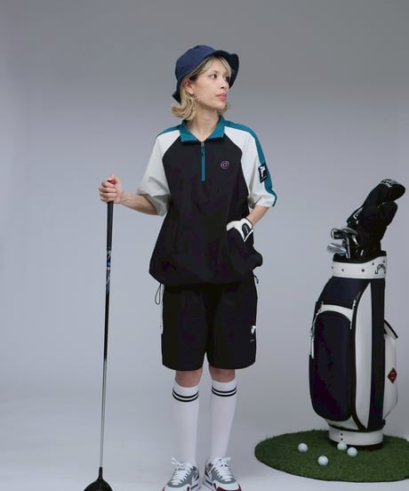 【 ANTIQUAGOLF×STCH 】halfzip contrast pullover-black×offwhite