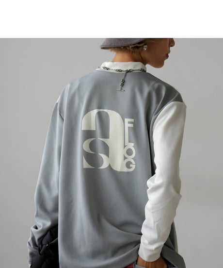【ANTIQUAGOLF×STCH】UNISEX（ユニセックス）mock neck back logo Tshirt-white×lightgray