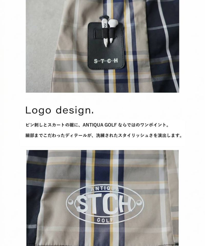 ANTIQUAGOLF×STCH】 Check Logo Skirt-navy | 【公式】