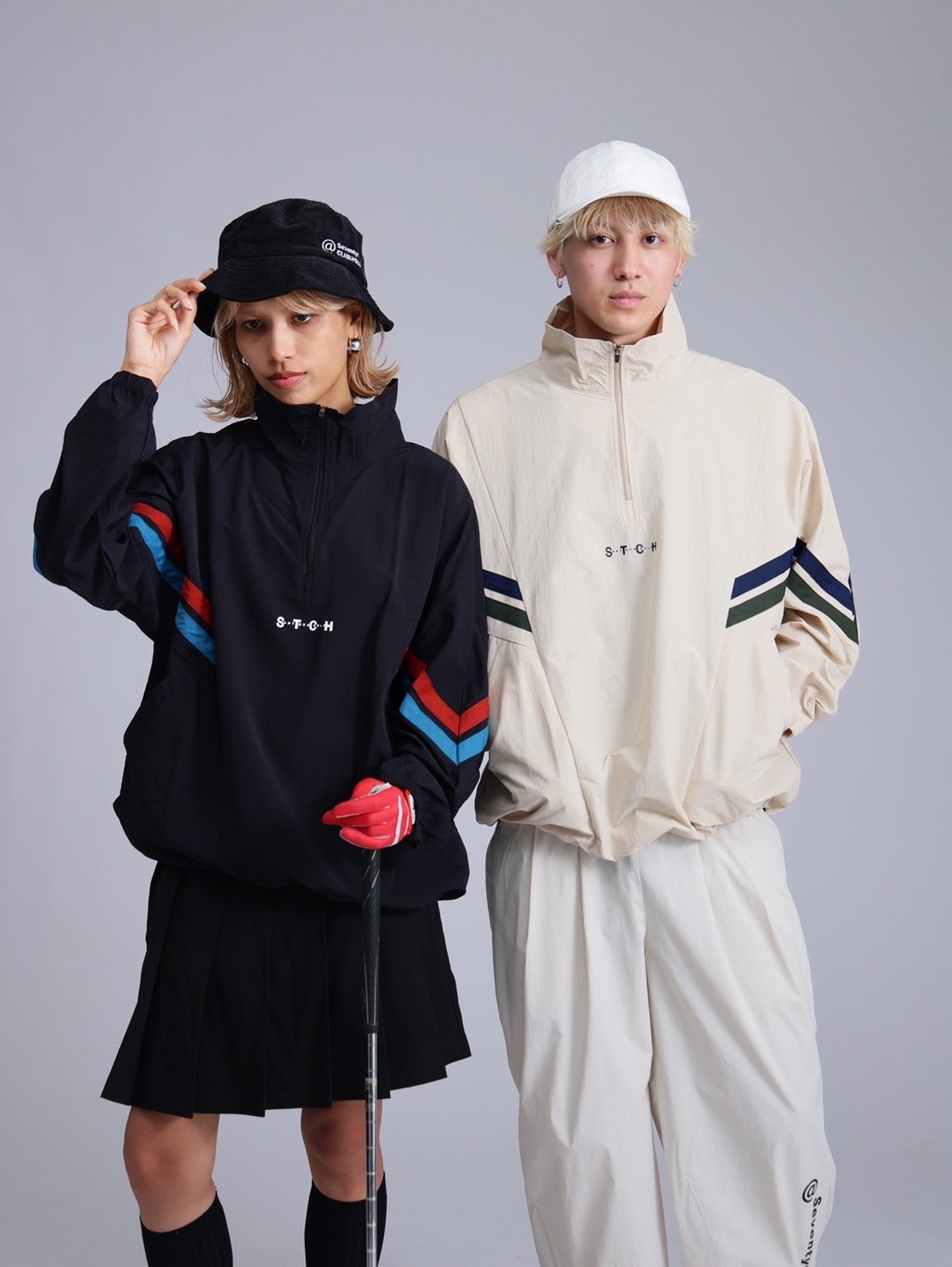 ANTIQUAGOLF×STCH】Line design Pullover-beige |